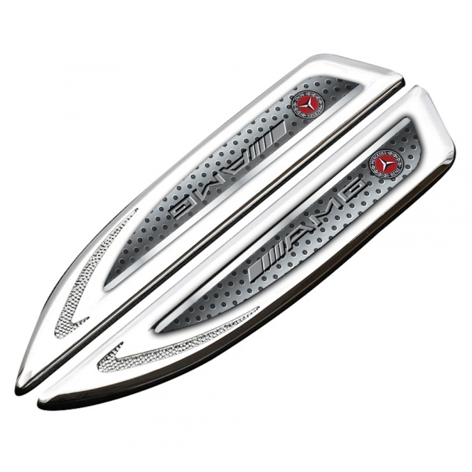 Mercedes AMG Fender Metal Emblem Silver Spotted Texture Grey Logo