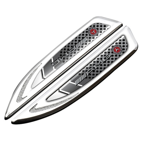 Mercedes AMG Fender Bodyside Badge Silver Metal Grate Sport Logo