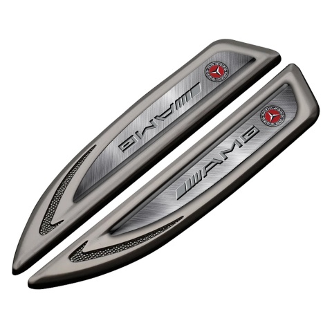 Mercedes AMG Fender Badge Self Adhesive Graphite Brushed Texture Grey Logo