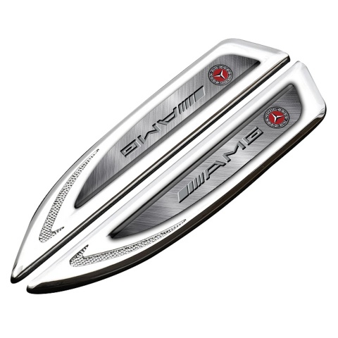 Mercedes AMG Fender Badge Self Adhesive Silver Brushed Texture Grey Logo