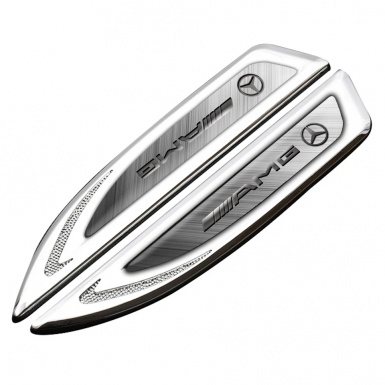 Mercedes AMG Fender Emblem Badge Silver Brushed Metal Gradient Motif