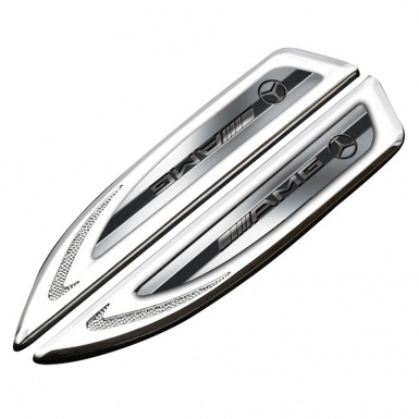 Mercedes AMG Fender Metal Badge Silver Metallic Frame Steel Logo