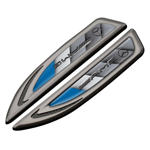 Mercedes AMG Fender Bodyside Emblem Graphite Blue Plate Metallic Logo