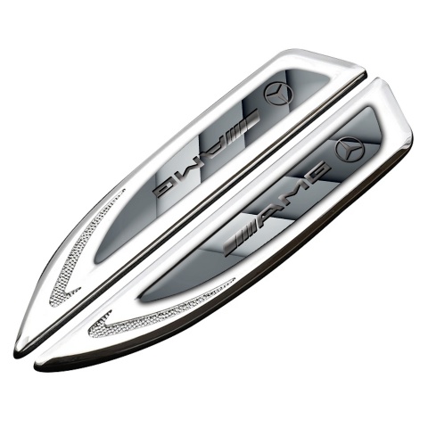 Mercedes AMG Fender Metal Emblem Silver Grey Panels Metallic Logo