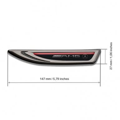 Mercedes AMG Fender Bodyside Badge Graphite Black Base Red Sport Stripe
