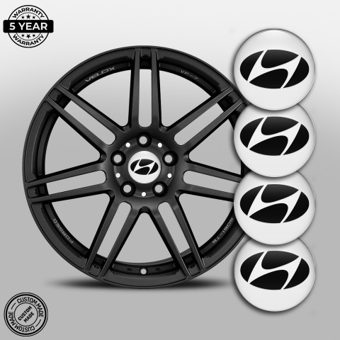 Hyundai Emblem for Wheel Center Caps White Base Black Logo Edition