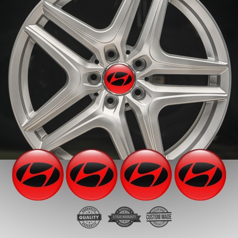 Hyundai Emblem for Center Wheel Caps Red Fill Black Logo Design