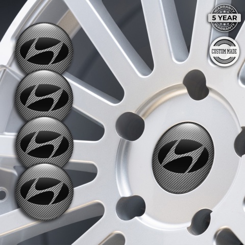 Hyundai Wheel Stickers for Center Caps Carbon Fiber Black Logo Variant
