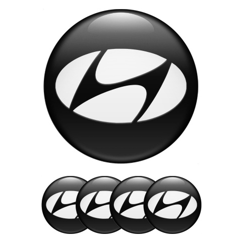 Hyundai Center Caps Wheel Emblem Black Base White Logo Edition