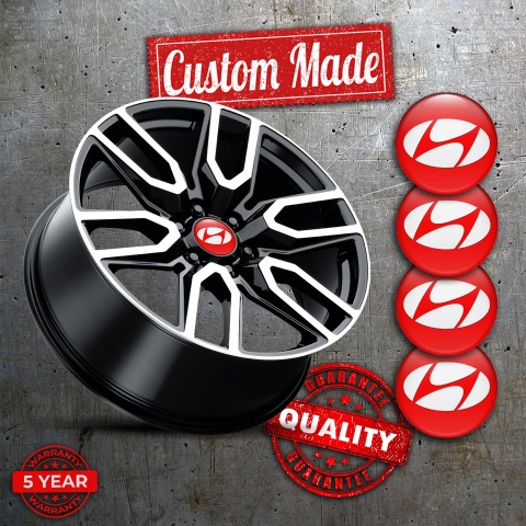Hyundai Domed Stickers for Wheel Center Caps Red Base White Logo Design