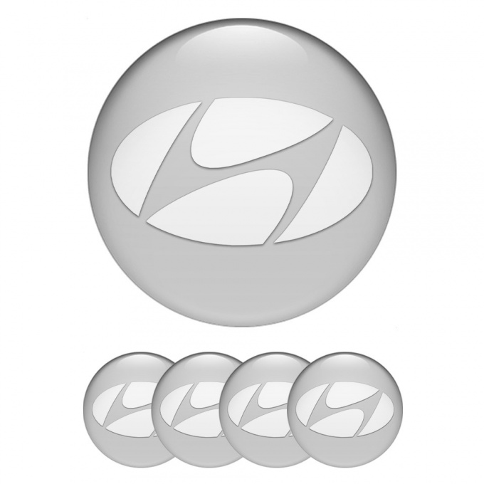 Hyundai Stickers for Wheels Center Caps Grey Base White Logo Design