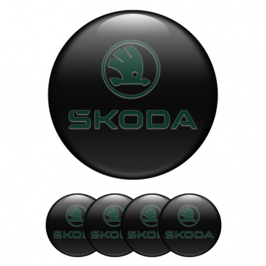 Skoda Center Wheel Caps Stickers Black Base Pastel Green Logo Design