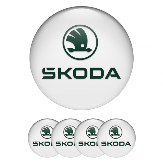 Skoda Emblems for Center Wheel Caps White Base Pastel Green Edition