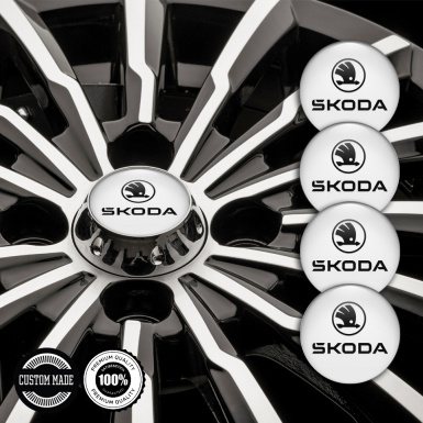 Skoda Stickers for Wheels Center Caps White Base Black Logo Edition