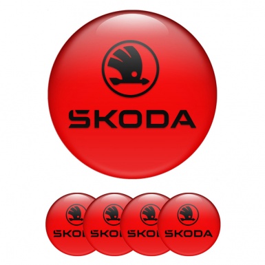Skoda Emblem for Wheel Center Caps Red Background Black Logo Design