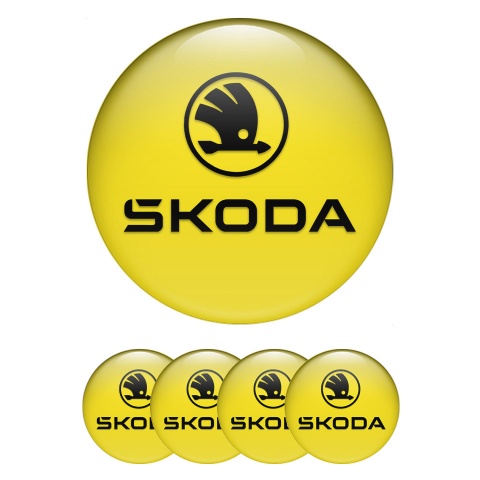 Skoda Emblem for Center Wheel Caps Yellow Base Black Logo Variant