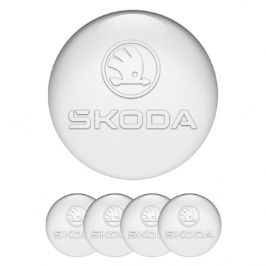 Skoda Domed Stickers for Wheel Center Caps White Base Transparent Logo