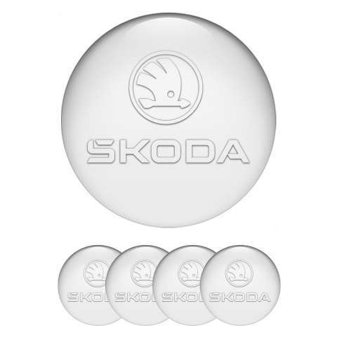 Skoda Domed Stickers for Wheel Center Caps White Base Transparent Logo