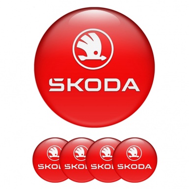 Skoda Stickers for Center Wheel Caps Red Base White Logo Variant