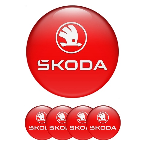 Skoda Stickers for Center Wheel Caps Red Base White Logo Variant