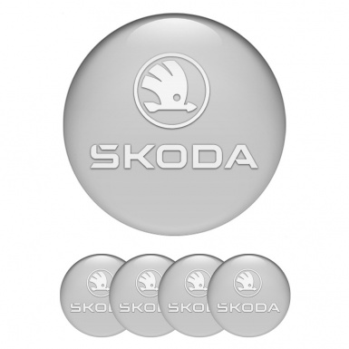 Skoda Emblem for Wheel Center Caps Grey Base White Logo Design