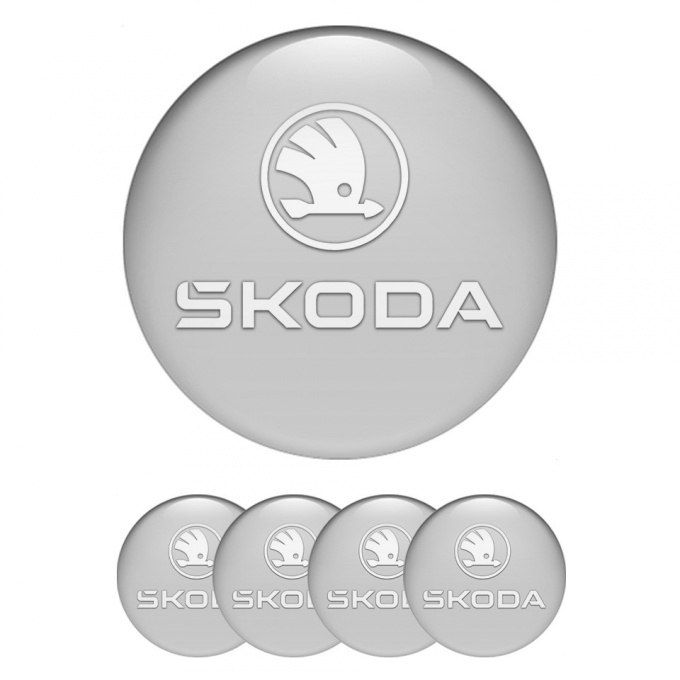 Skoda Emblem for Wheel Center Caps Grey Base White Logo Design