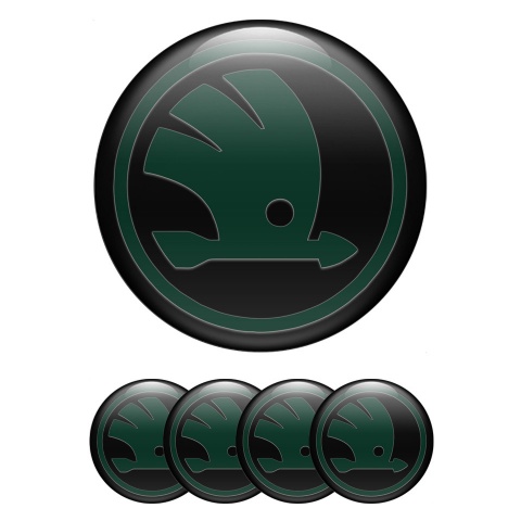 Skoda Emblems for Center Wheel Caps Black Base Green Logo Variant