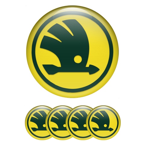 Skoda Silicone Stickers for Center Wheel Caps Yellow Background Green Logo