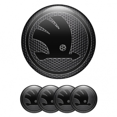 Skoda Wheel Stickers for Center Caps Metallic Pattern Black Logo Model