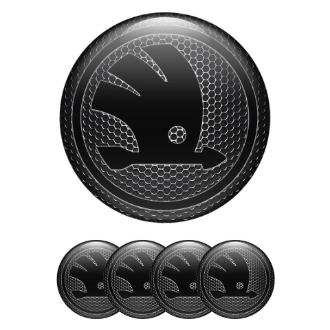 Skoda Wheel Stickers for Center Caps Metallic Pattern Black Logo Model