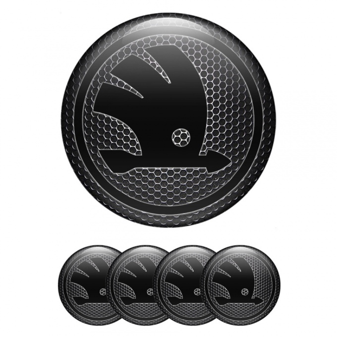 Skoda Wheel Stickers for Center Caps Metallic Pattern Black Logo Model