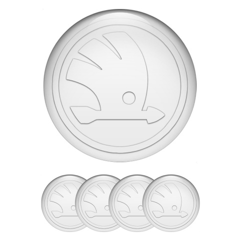 Skoda Silicone Stickers for Center Wheel Caps White Base Pearl Wings Edition