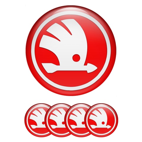 Skoda Wheel Emblem for Center Caps Red Base White Wings Logo Design