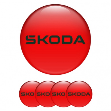 Skoda Center Caps Wheel Emblem Crimson Base Green Wings Logo Edition