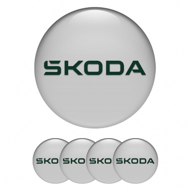 Skoda Domed Stickers for Wheel Center Caps Grey Fill Green  Logo