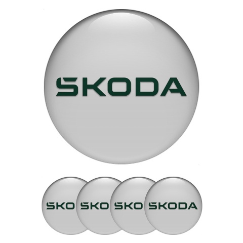 Skoda Domed Stickers for Wheel Center Caps Grey Fill Green  Logo