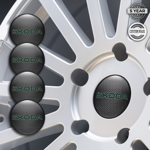 Skoda Wheel Emblem for Center Caps Metallic Pattern Green Logo Design