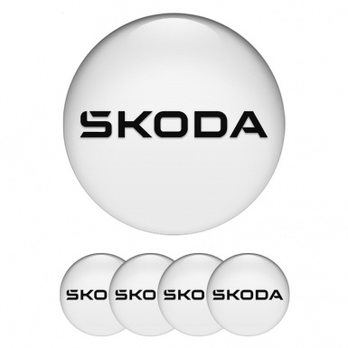Skoda Emblem for Center Wheel Caps White Fill Black Logo Edition