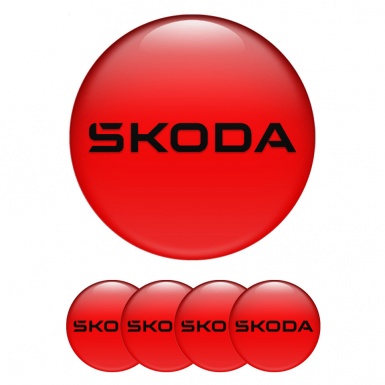 Skoda Center Wheel Caps Stickers Red Background Black Logo Design