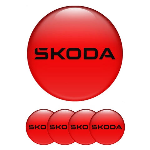 Skoda Center Wheel Caps Stickers Red Background Black Logo Design