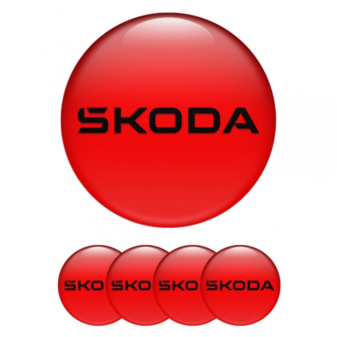 Skoda Center Wheel Caps Stickers Red Background Black Logo Design