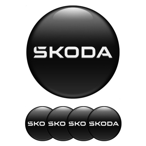 Skoda Silicone Stickers for Center Wheel Caps Black Base White Logo Variant