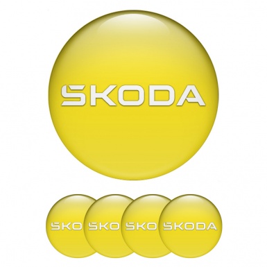 Skoda Emblem for Wheel Center Caps Yellow Background White Logo Design