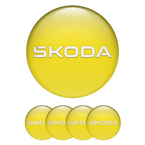Skoda Emblem for Wheel Center Caps Yellow Background White Logo Design
