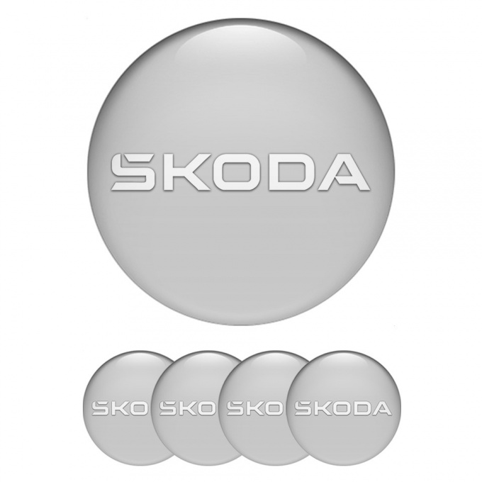Skoda Stickers for Wheels Center Caps Grey Base Pearl Logo Variant