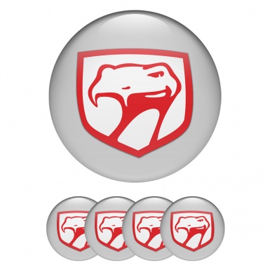 Dodge Viper Domed Stickers for Wheel Center Caps Grey Base Red Logo