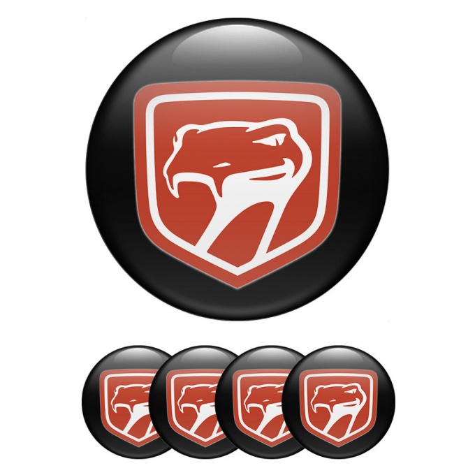 Dodge Viper Silicone Stickers for Center Wheel Caps Black Base Red Snake