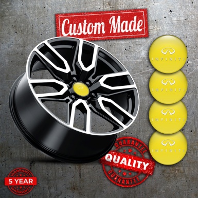 Infiniti Silicone Stickers for Center Wheel Caps Yellow Base White Logo