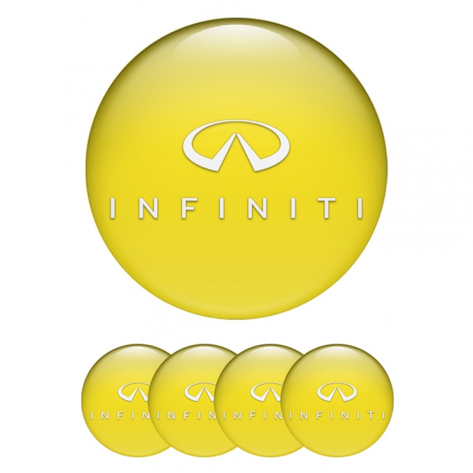 Infiniti Silicone Stickers for Center Wheel Caps Yellow Base White Logo