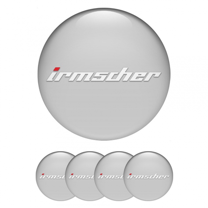 Irmscher Center Wheel Caps Stickers Grey Background White Logo Variant